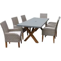 Nautical 7-pc. Teak and Wicker Outdoor Trestle Dining Set in Ash Gray by Outdoor Interiors