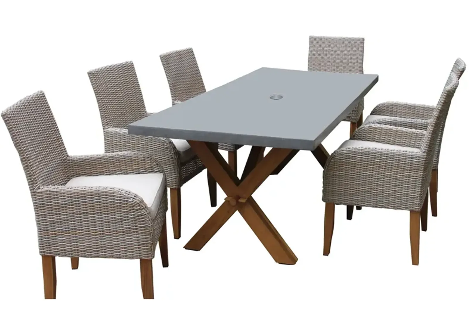 Nautical 7-pc. Teak and Wicker Outdoor Trestle Dining Set in Natural by Outdoor Interiors