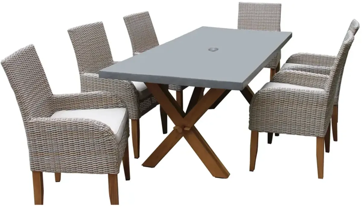 Nautical 7-pc. Teak and Wicker Outdoor Trestle Dining Set in Natural by Outdoor Interiors