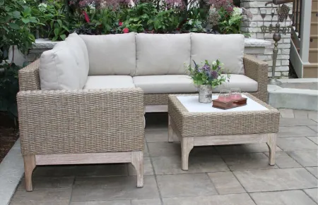 Sea Drift Eucalyptus 2-pc. Outdoor Sectional with Coffee Table in Gray Wash by Outdoor Interiors