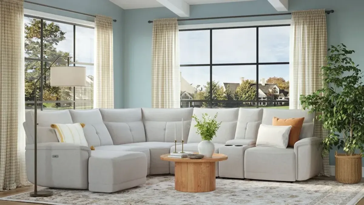 Graceland 6-pc. Sectional Sofa w/Power Headrests in Mist Gray by Bellanest