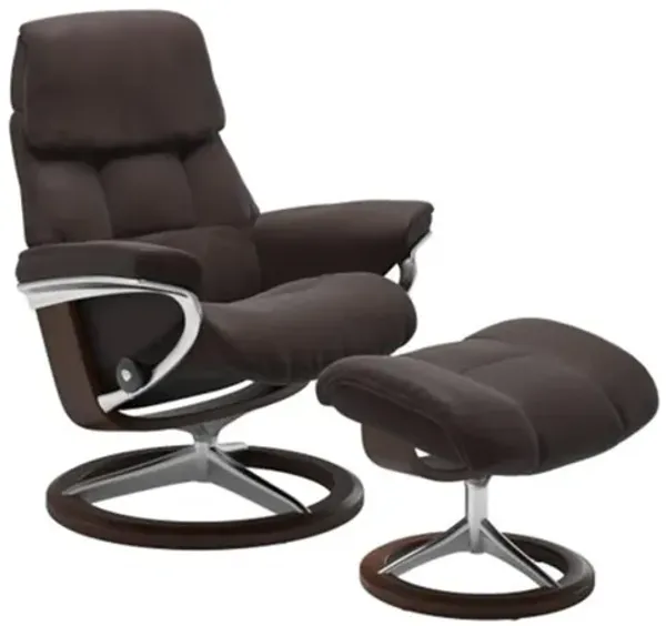 Stressless Ruby Small Signature Leather Reclining Chair and Ottoman