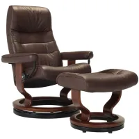 Stressless Opal Medium Leather Reclining Chair and Ottoman w/ Rings in Chocolate by Stressless