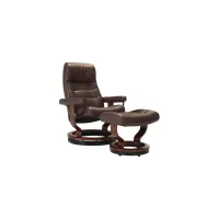 Stressless Opal Medium Leather Reclining Chair and Ottoman w/ Rings in Chocolate by Stressless