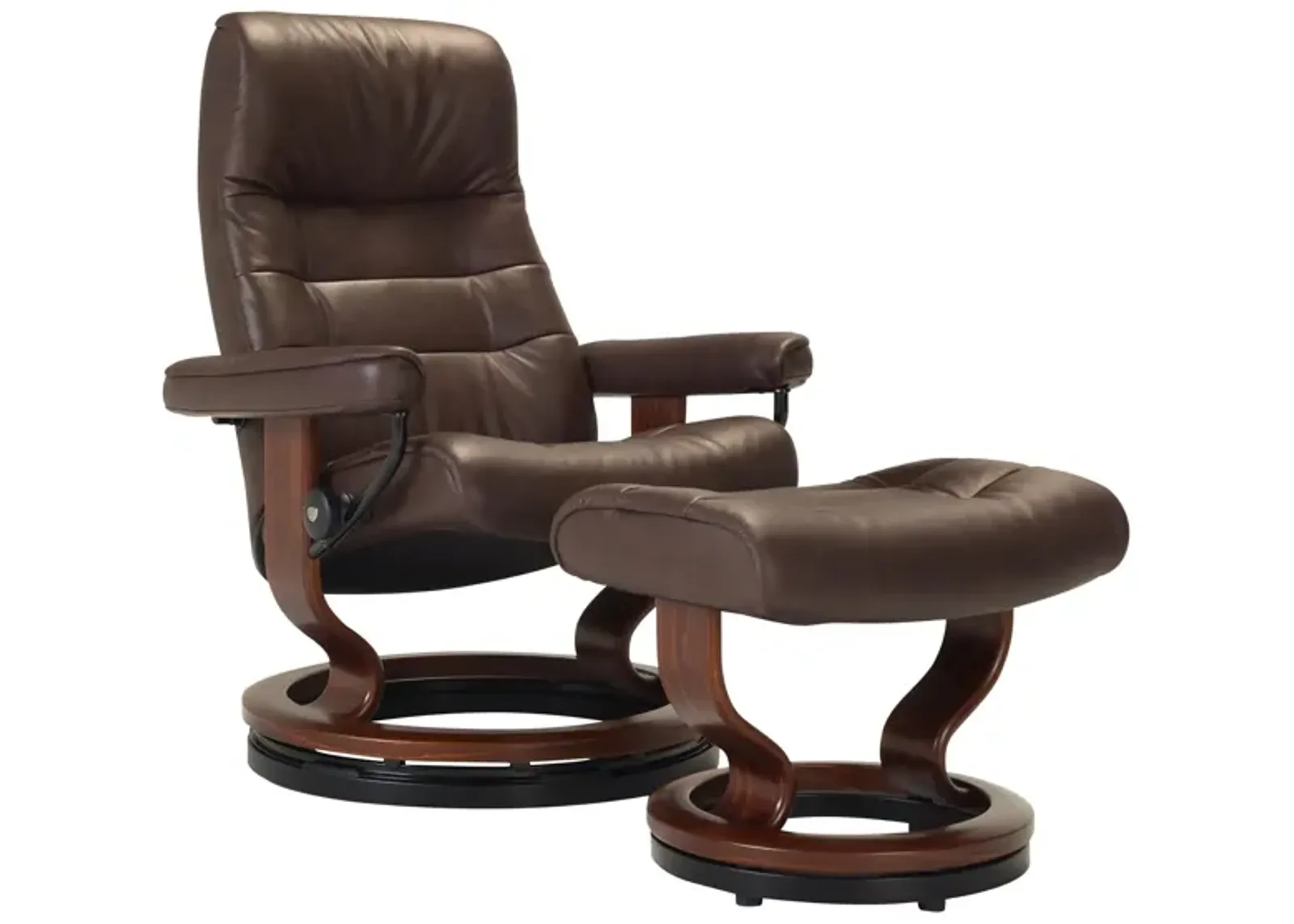 Stressless Opal Medium Leather Reclining Chair and Ottoman w/ Rings in Chocolate by Stressless