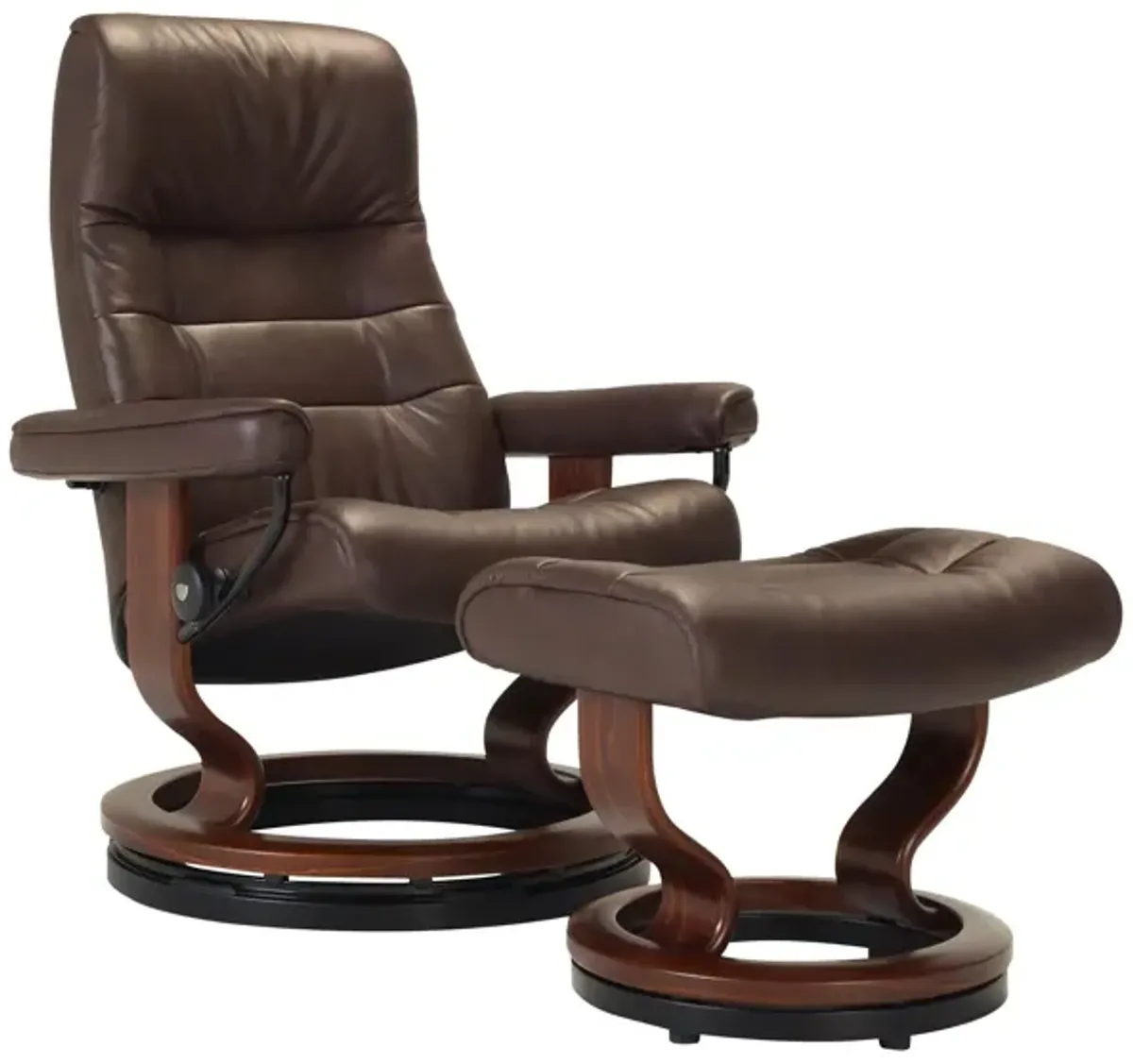 Stressless Opal Medium Leather Reclining Chair and Ottoman w/ Rings in Chocolate by Stressless