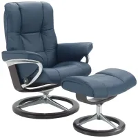 Stressless Mayfair Medium Leather Reclining Chair and Ottoman in Paloma Oxford Blue by Stressless