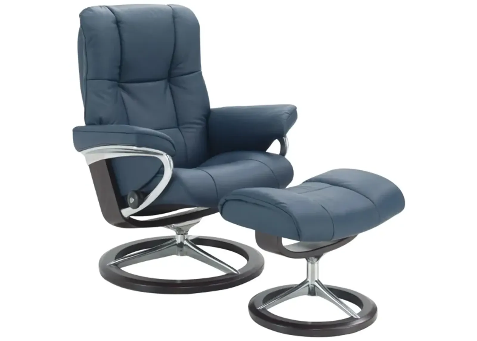 Stressless Mayfair Medium Leather Reclining Chair and Ottoman in Paloma Oxford Blue by Stressless