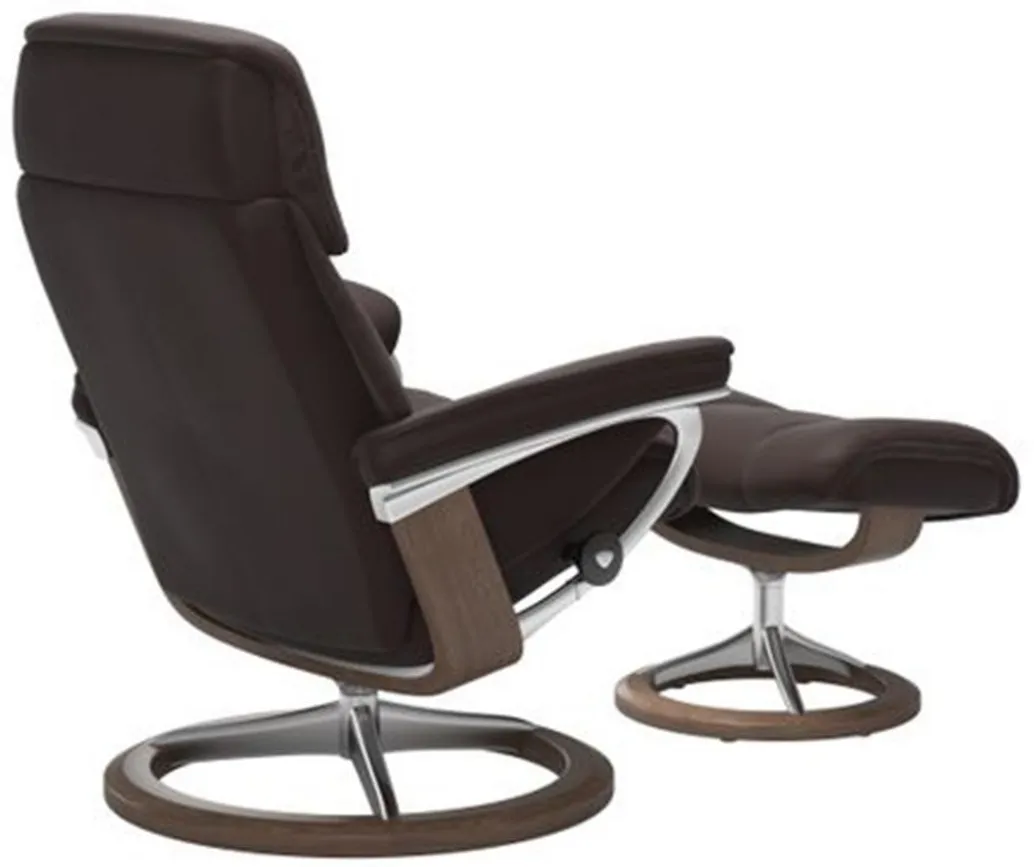 Stressless Ruby Small Signature Leather Reclining Chair and Ottoman