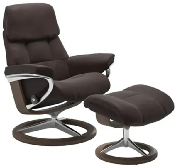 Stressless Ruby Small Signature Leather Reclining Chair and Ottoman