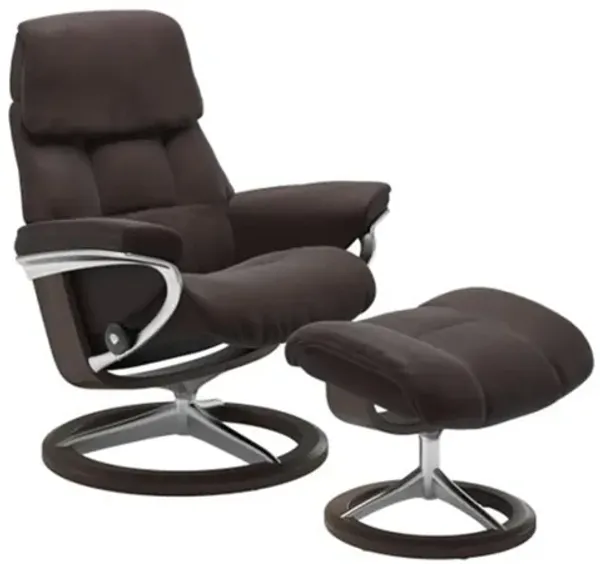 Stressless Ruby Small Signature Leather Reclining Chair and Ottoman