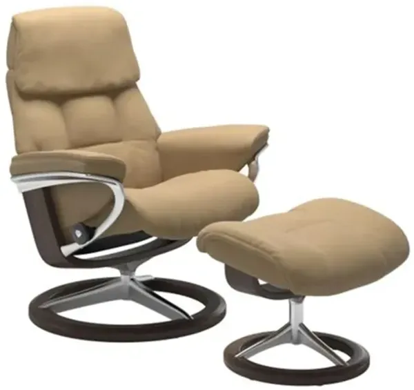 Stressless Ruby Small Signature Leather Reclining Chair and Ottoman