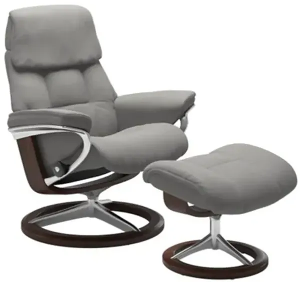 Stressless Ruby Small Signature Leather Reclining Chair and Ottoman