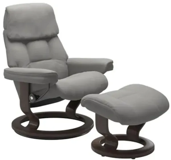 Stressless Ruby Small Signature Leather Reclining Chair and Ottoman