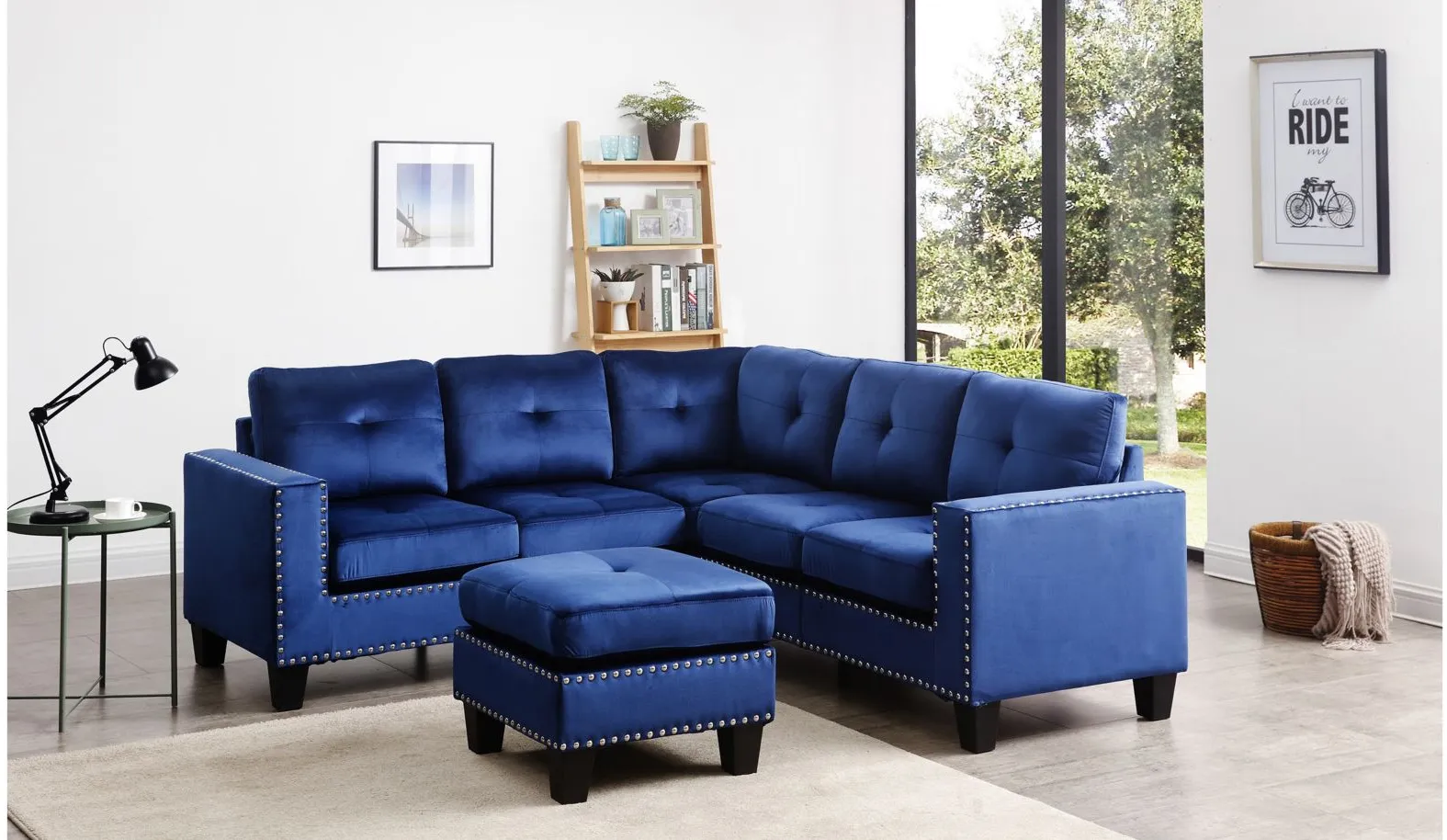 Nailer Sectional Sofa in Navy Blue by Glory Furniture by Raymour