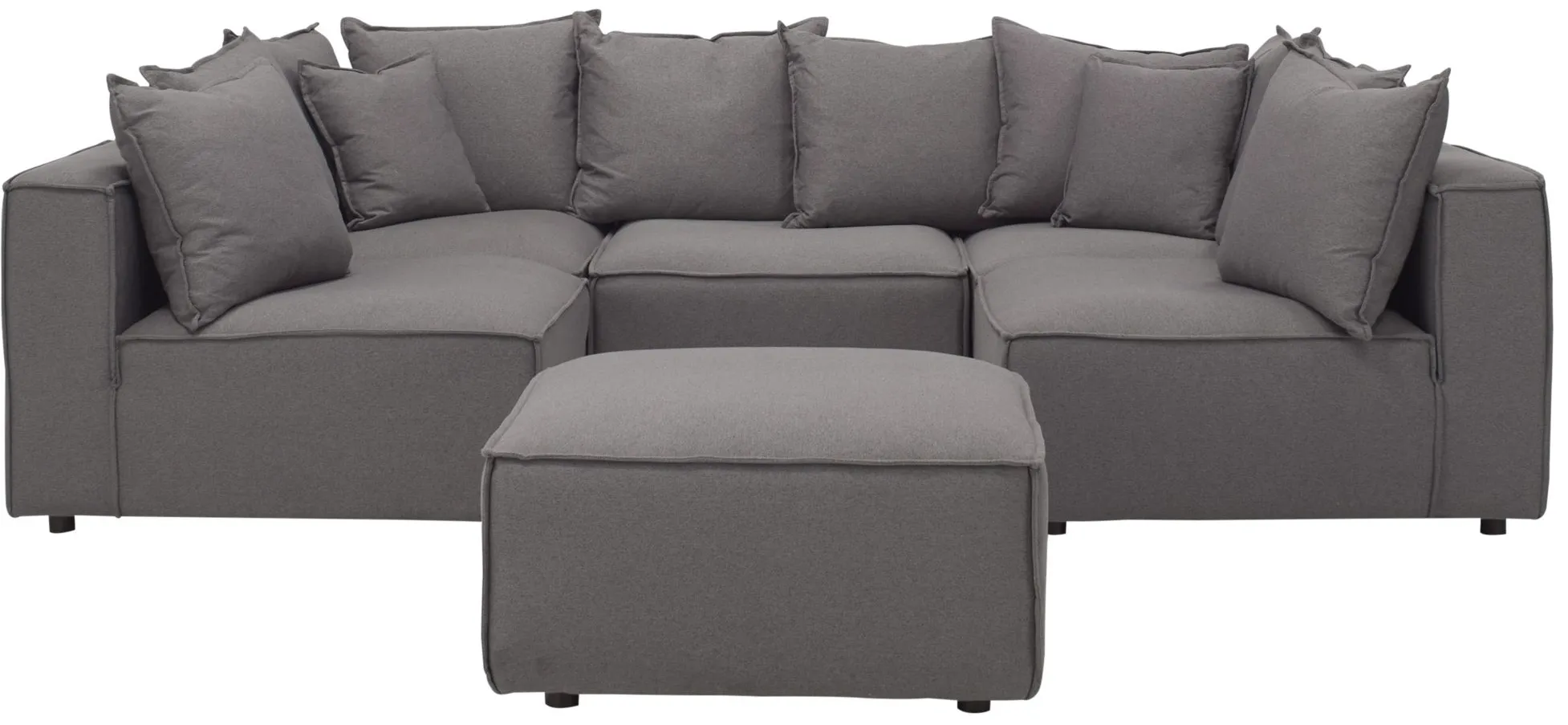 Loris Chenille 5-pc. Pit Sectional with Cocktail Ottoman in Gray by Aria Designs