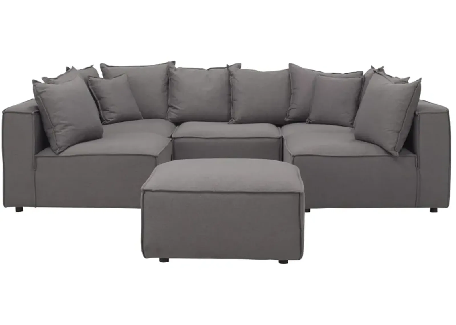 Loris Chenille 5-pc. Pit Sectional with Cocktail Ottoman in Gray by Aria Designs