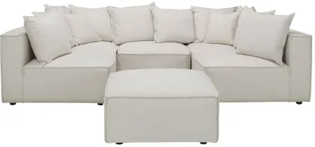 Loris Chenille 5-pc. Pit Sectional with Cocktail Ottoman in Buff by Aria Designs