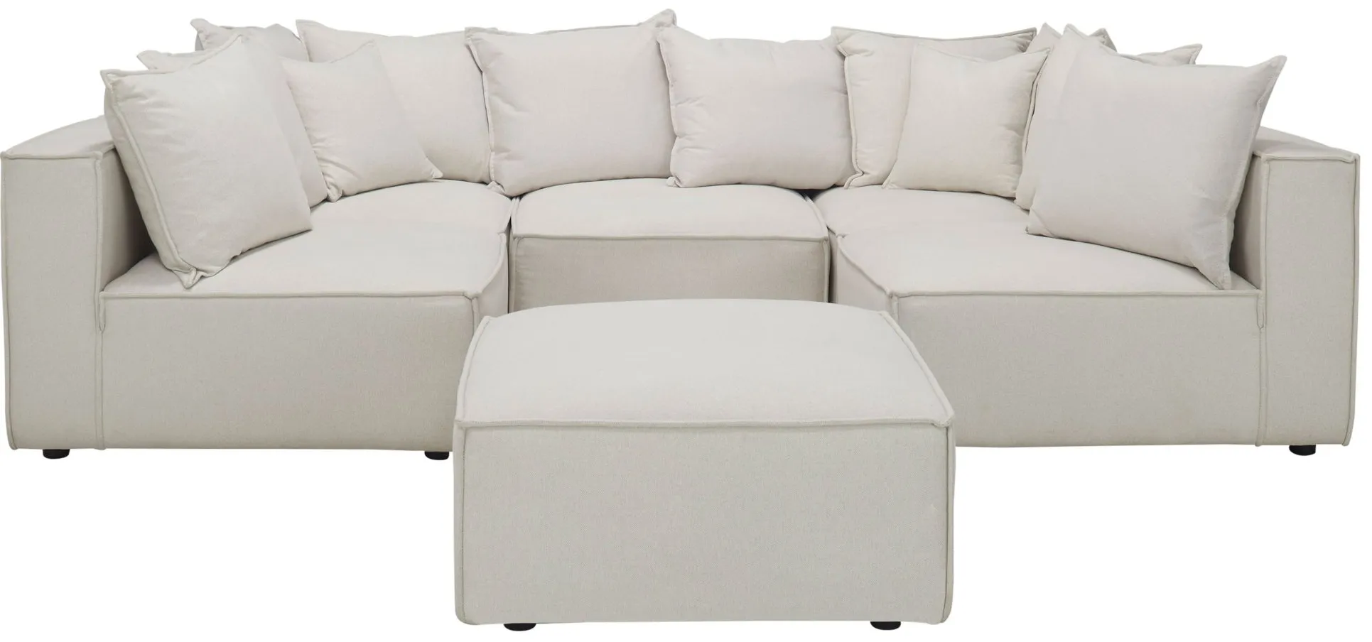 Loris Chenille 5-pc. Pit Sectional with Cocktail Ottoman in Buff by Aria Designs