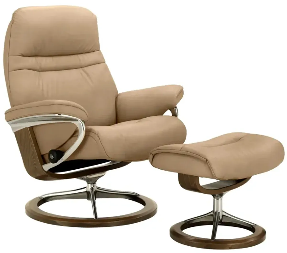 Stressless Sunrise Large Leather Chair and Ottoman in Sand by Stressless