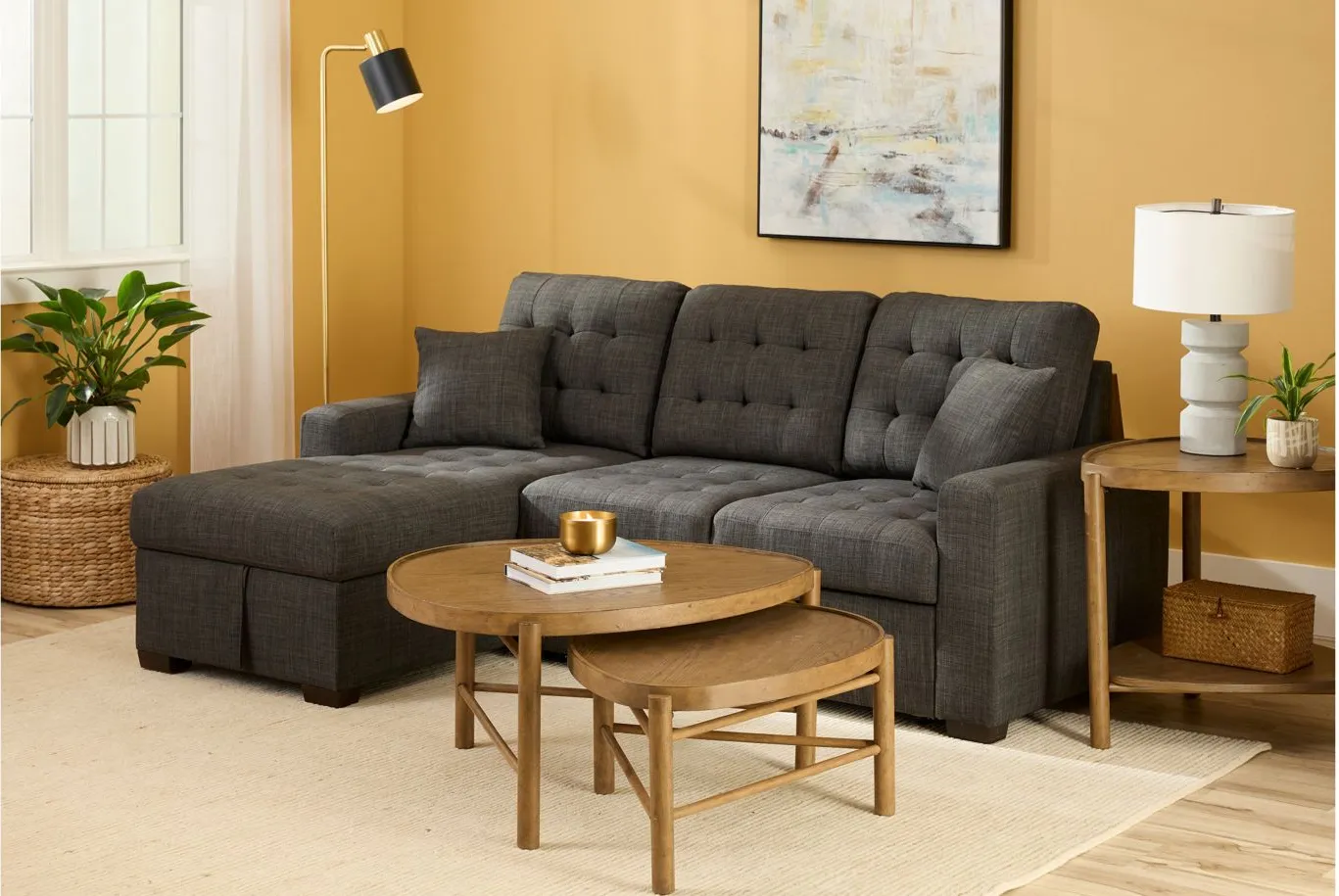 Brynn 2-pc Sofa Chaise W/ Pop Up Sleeper And Storage in Dark Gray by Bellanest