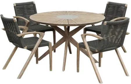 Oasis 5-pc. Outdoor Dining Set in Gray Wash / Light Blue / White by Armen Living