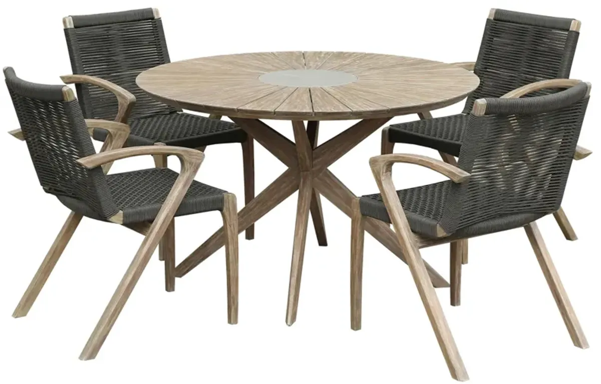 Oasis 5-pc. Outdoor Dining Set in Gray Wash / Light Blue / White by Armen Living