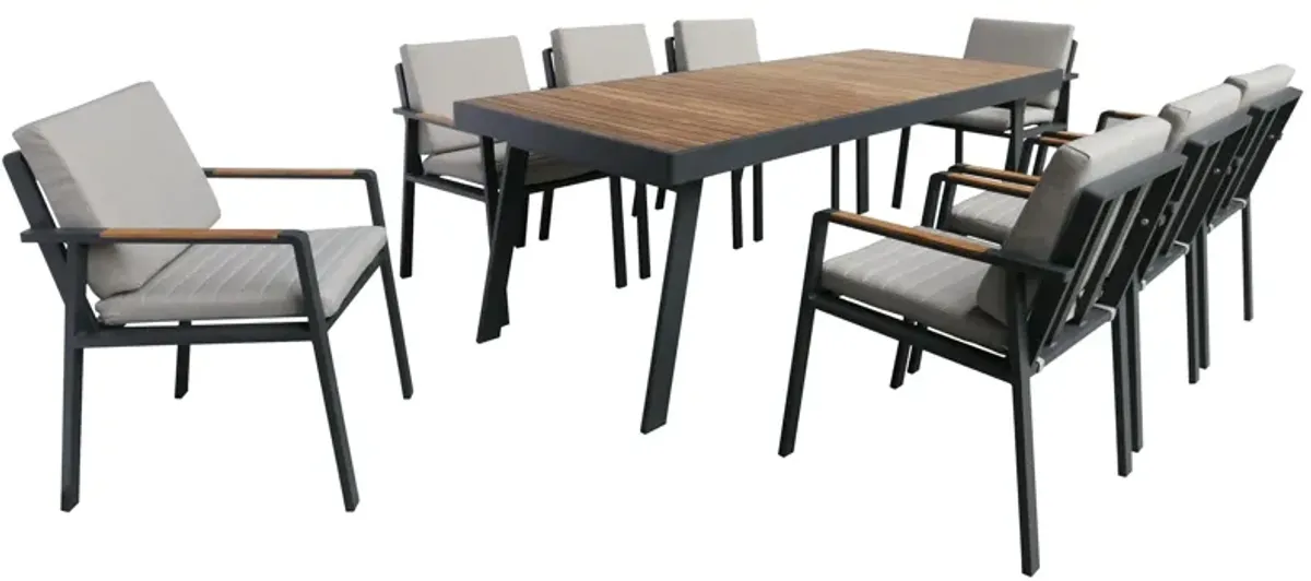 Nofi 9-pc. Rectangular Outdoor Dining Set in Gray / Beige / Navy Stripe by Armen Living