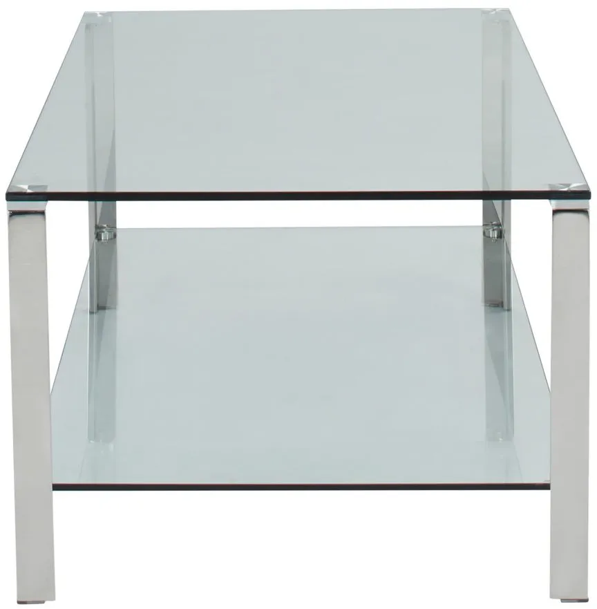 Arista Cocktail Table in Clear, Polished SS by Chintaly Imports