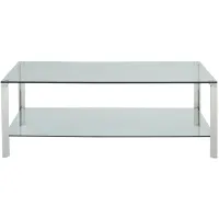 Arista Cocktail Table in Clear, Polished SS by Chintaly Imports
