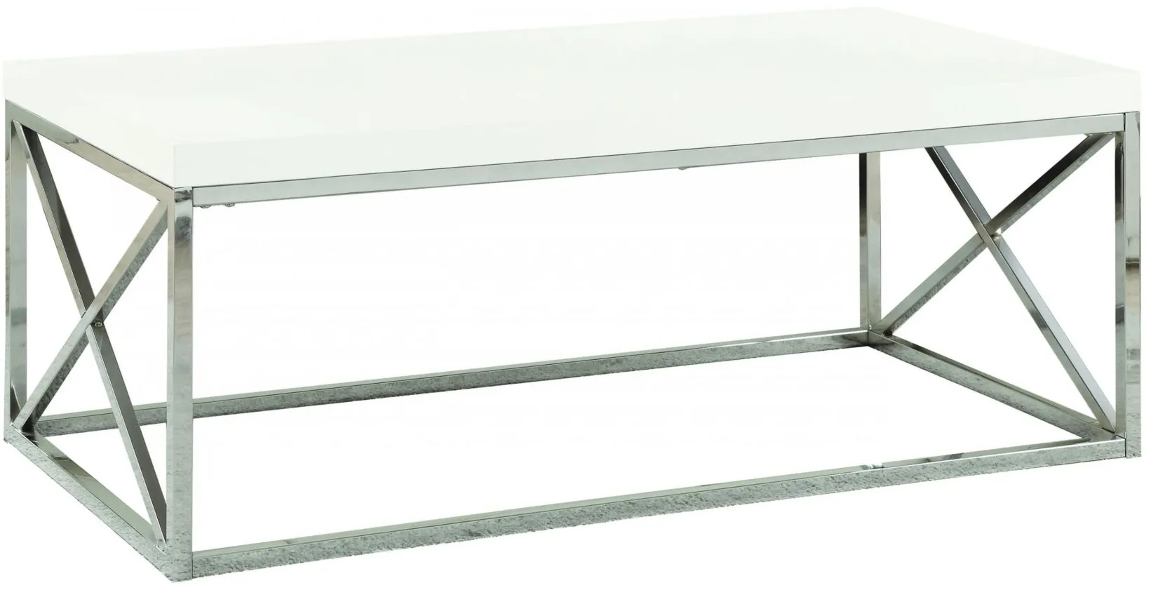Haan Cocktail Table in Glossy White / Chrome by Monarch Specialties