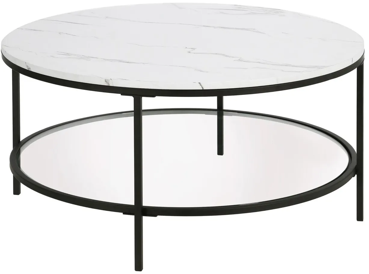 Pauline 36" Round Faux Marble Round Coffee Table in Blackened Bronze by Hudson & Canal