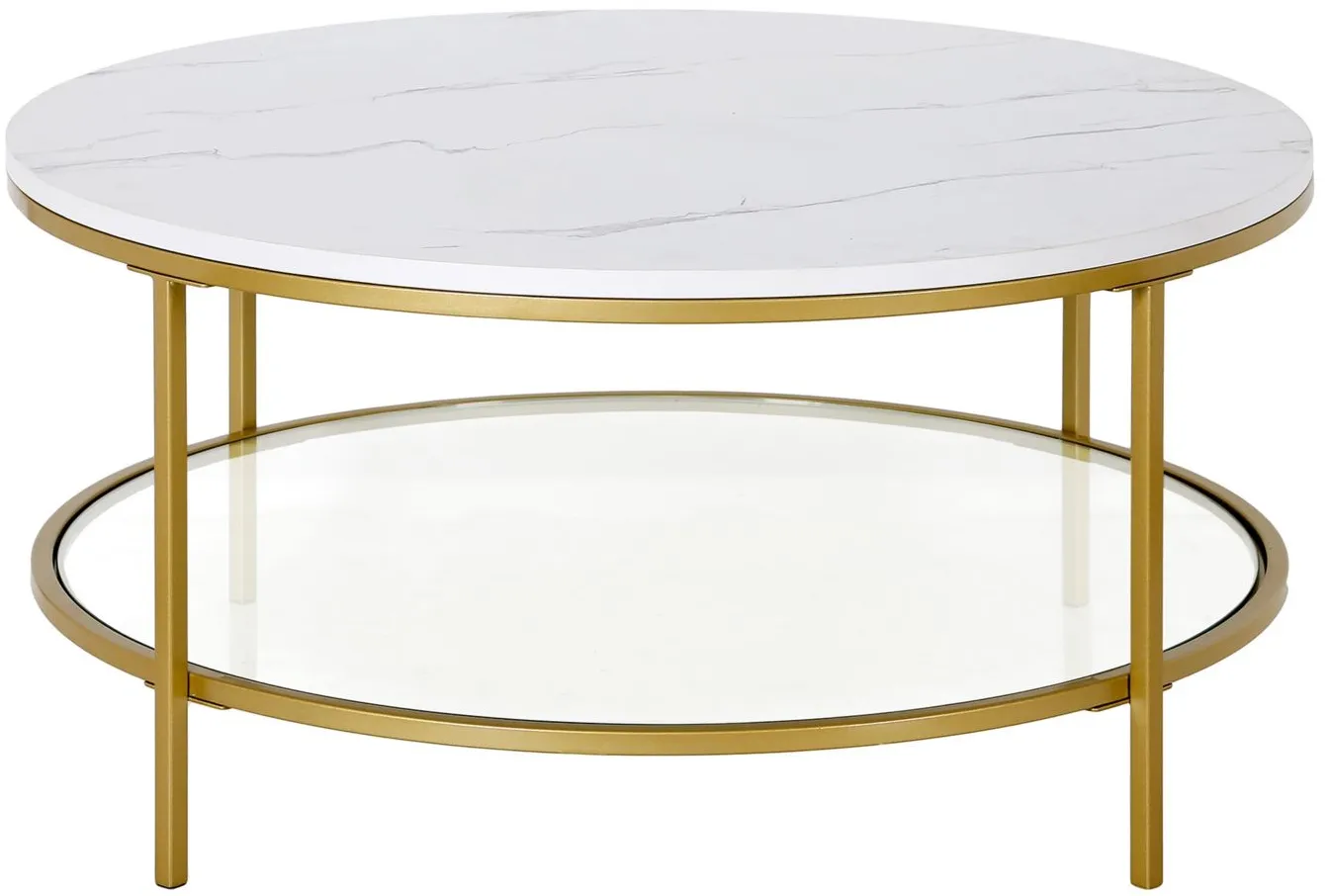 Pauline 36" Round Faux Marble Round Coffee Table in Gold by Hudson & Canal