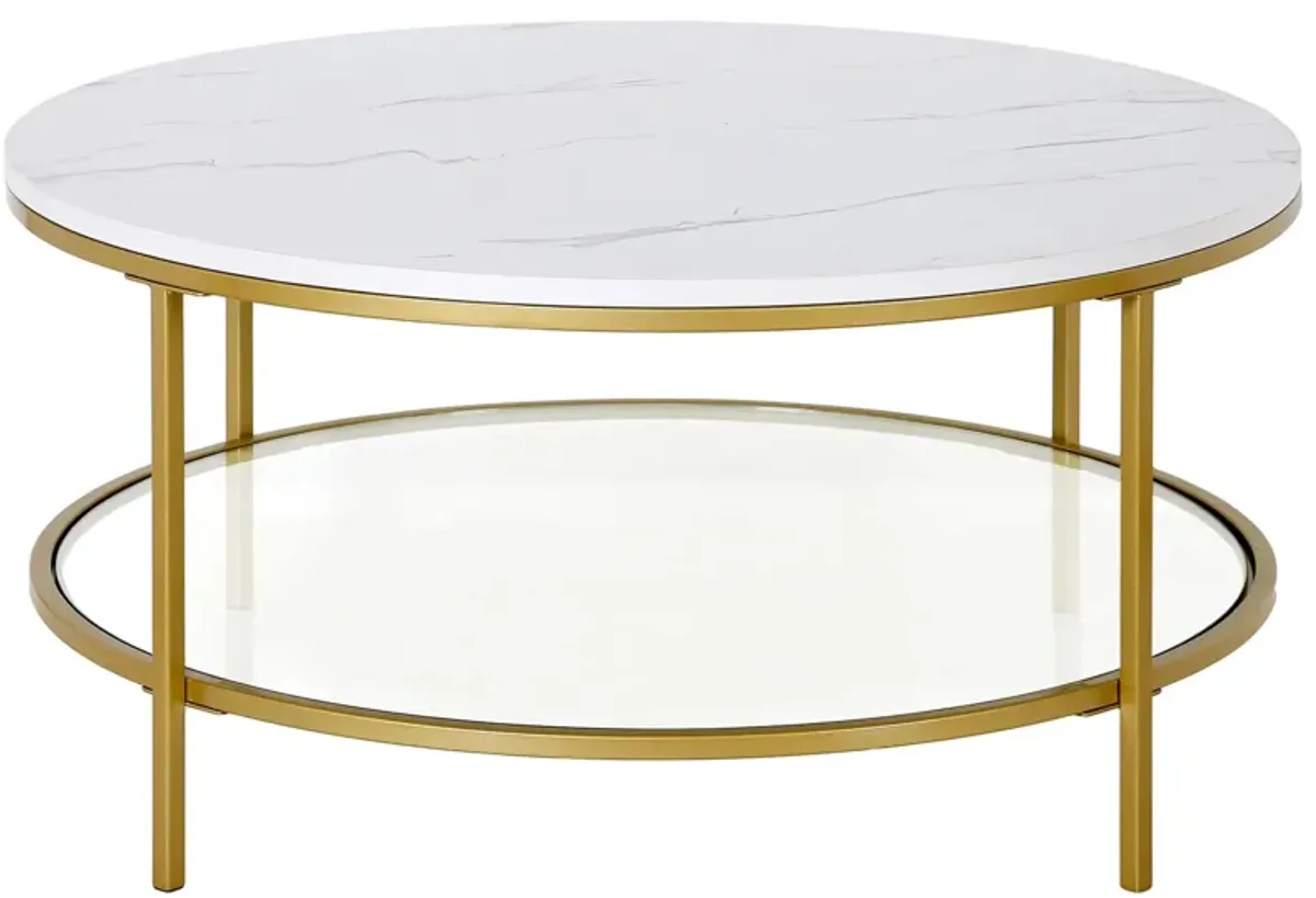 Pauline 36" Round Faux Marble Round Coffee Table in Gold by Hudson & Canal