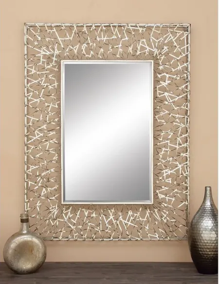 Ivy Collection Silver Metal Industrial Wall Mirror in Silver by UMA Enterprises