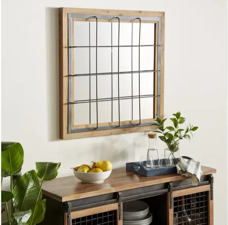 Ivy Collection Brown Wood Industrial Wall Mirror in Brown by UMA Enterprises