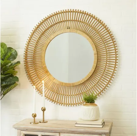 Ivy Collection Bamboo Bohemian Wall Mirror in Brown by UMA Enterprises