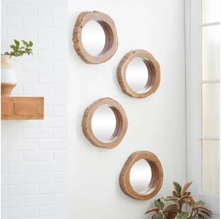 Ivy Collection Teak Wood Wall Mirror Set of 4 in Brown by UMA Enterprises