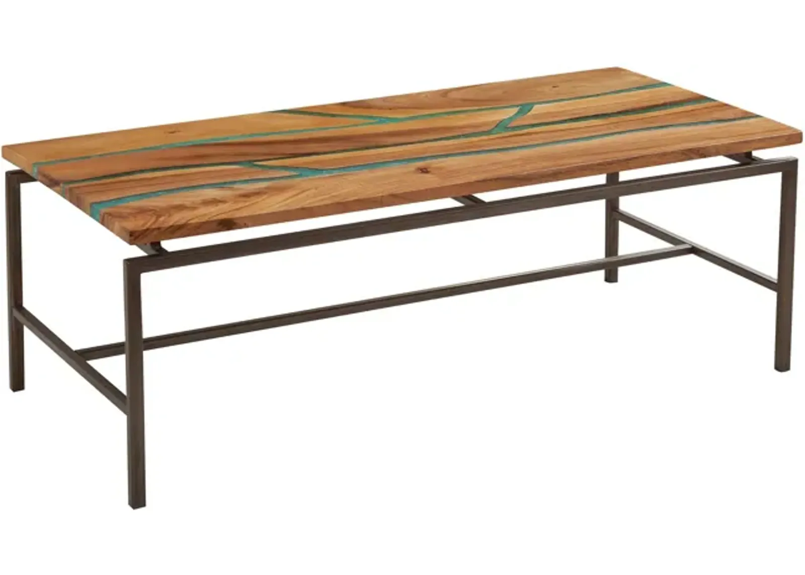 Tamra Cocktail Table in Natural Wood with Emerald Green Inlay by STEVE SILVER COMPANY