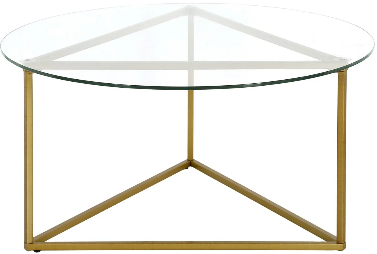Raya Round Coffee Table with Glass Top in Brass by Hudson & Canal
