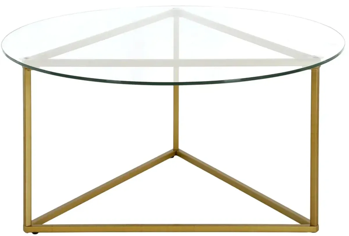 Raya Round Coffee Table with Glass Top in Brass by Hudson & Canal