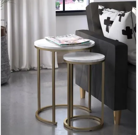 CosmoLiving Amelia Nesting End Tables in White marble/Gold by DOREL HOME FURNISHINGS