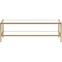 Tocher 54" Coffee Table with Clear Glass Shelf in Antique Brass by Hudson & Canal