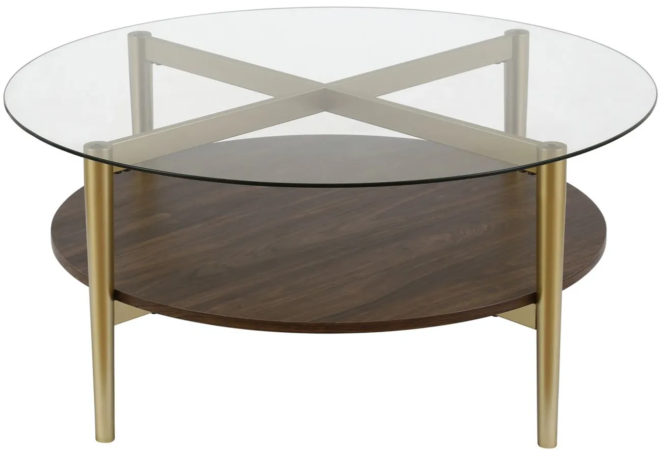 Otto Round Coffee Table with Walnut Shelf in Gold and Walnut by Hudson & Canal