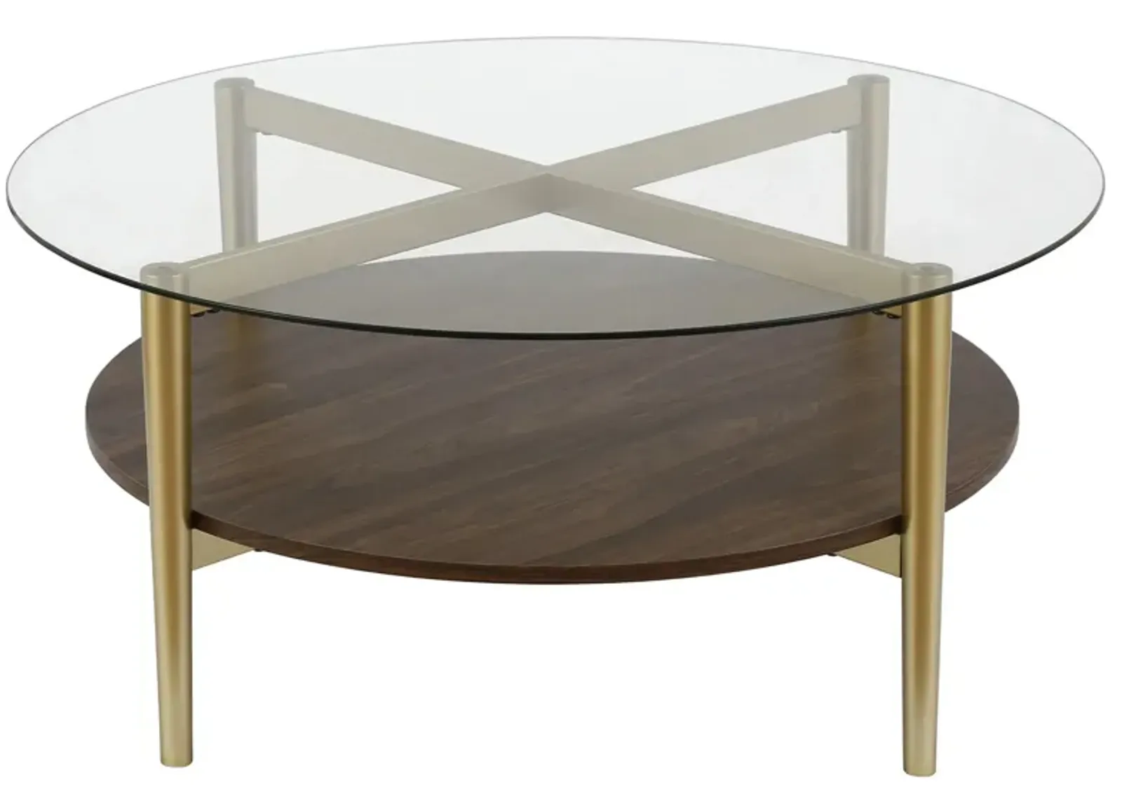 Otto Round Coffee Table with Walnut Shelf in Gold and Walnut by Hudson & Canal