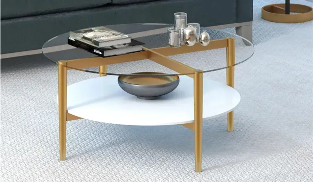 Otto Round Coffee Table with Lacquer Shelf