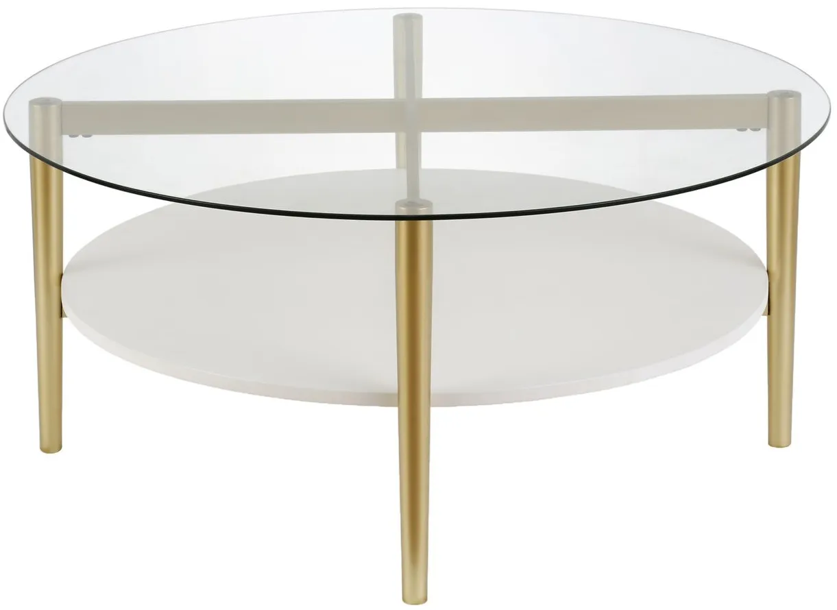 Otto Round Coffee Table with Lacquer Shelf in Brass and White Lacquer by Hudson & Canal