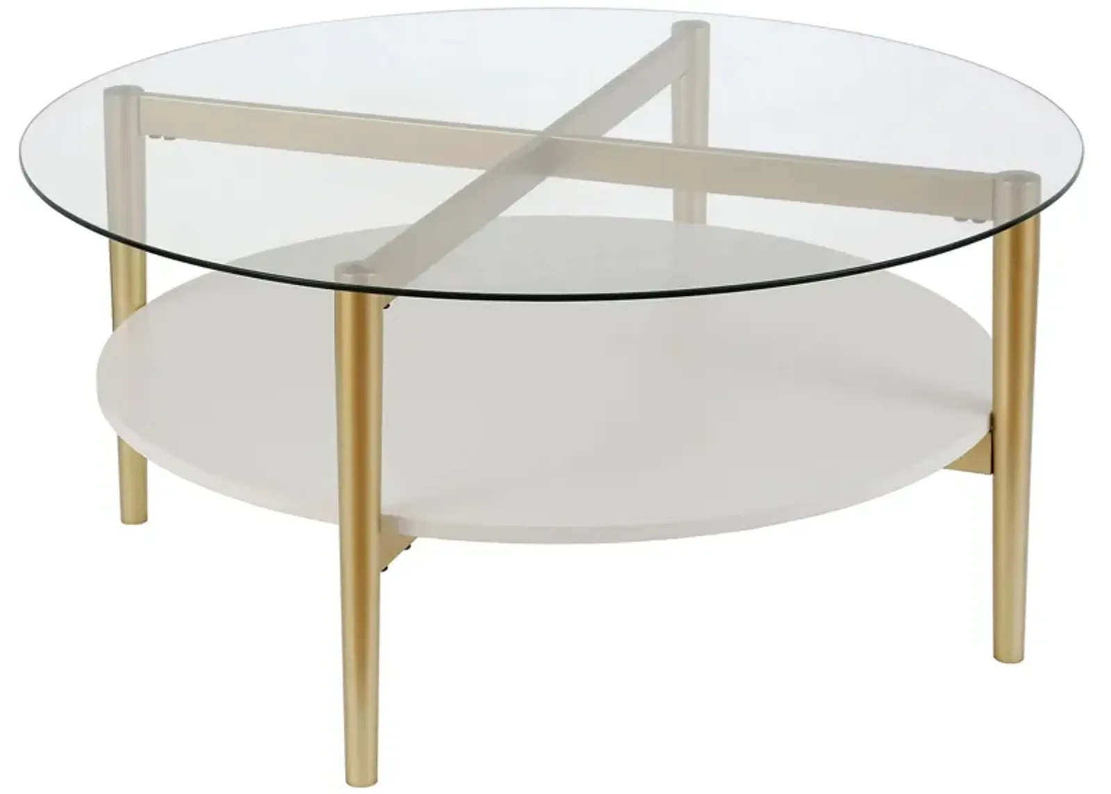 Otto Round Coffee Table with Lacquer Shelf in Brass and White Lacquer by Hudson & Canal