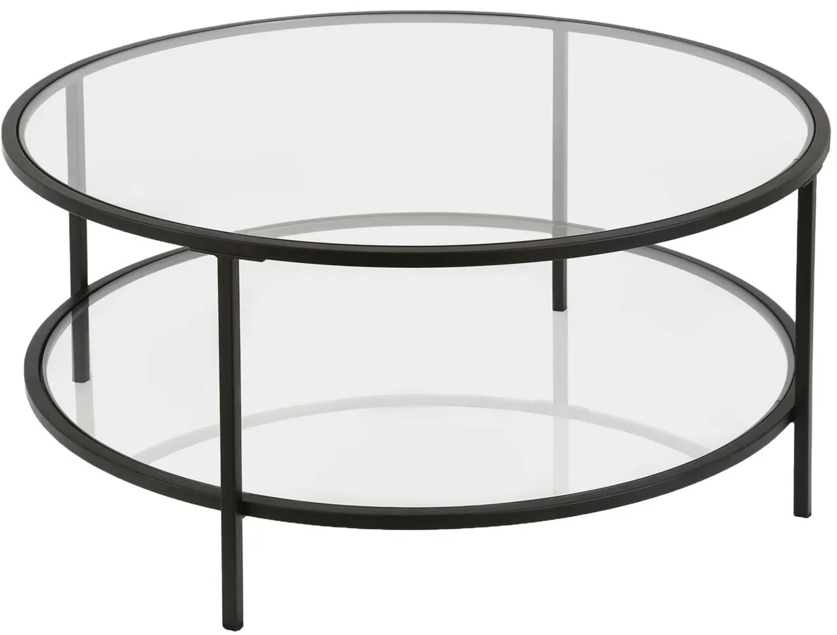 Sivil Round Coffee Table with Glass Shelf in Blackened Bronze by Hudson & Canal