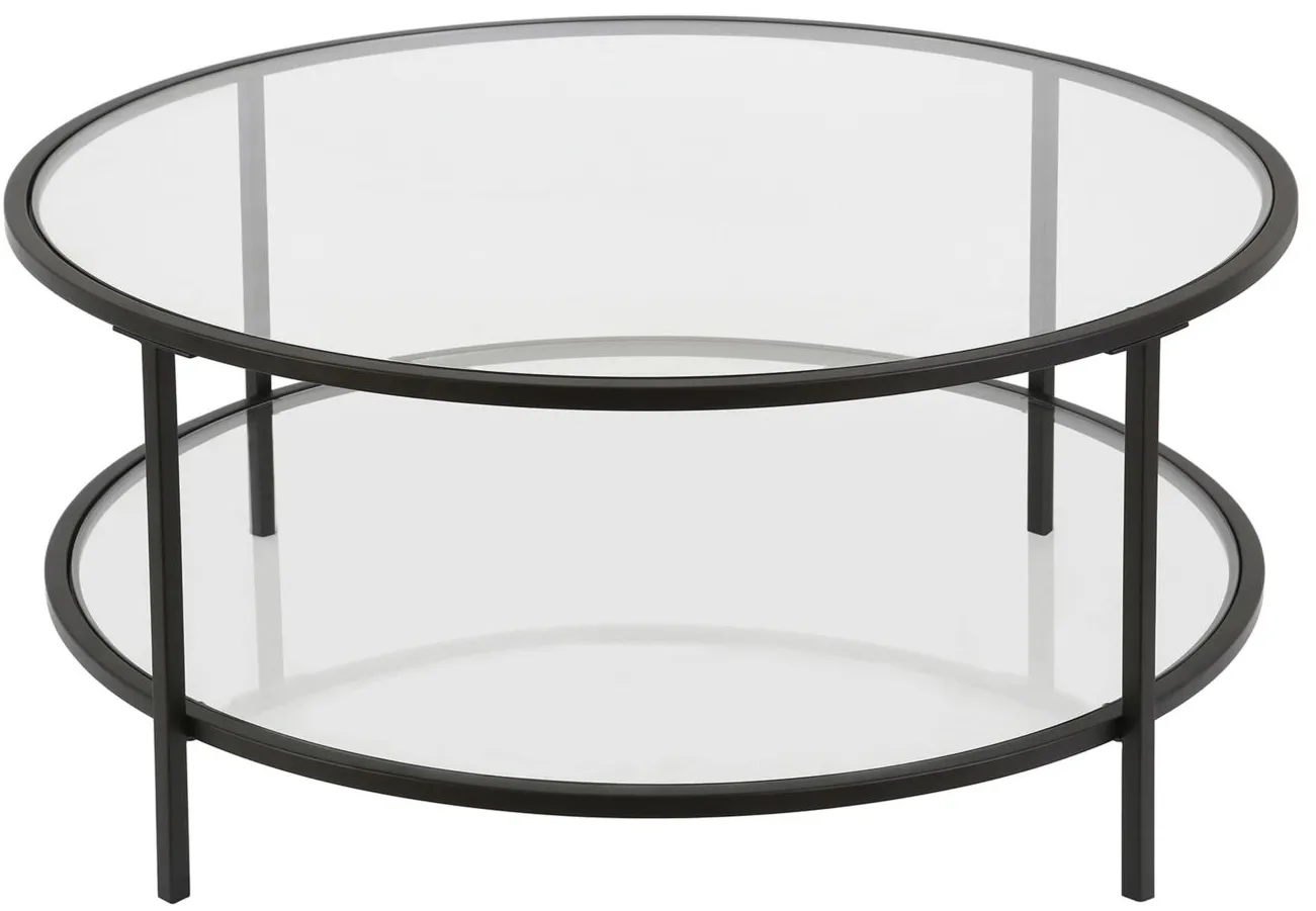 Sivil Round Coffee Table with Glass Shelf in Blackened Bronze by Hudson & Canal